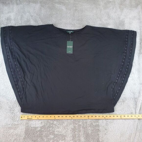 Lauren Ralph Lauren Poncho Shirt‎ Womens Sz 1X Black Lace Tunic Pullover Top - Picture 1 of 5